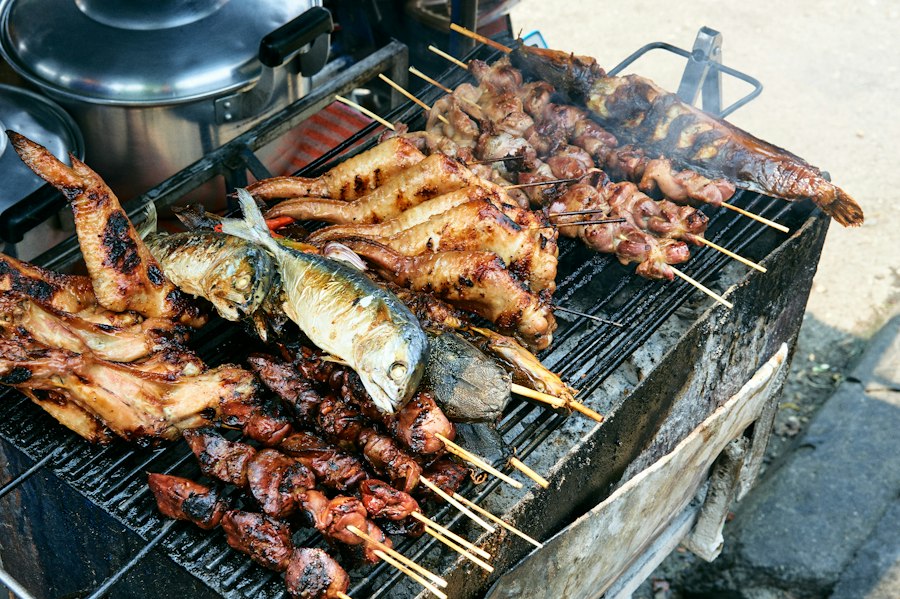 Photo cooking meat and fish